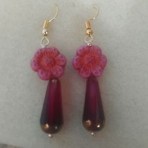 Flower/wine drop earrings